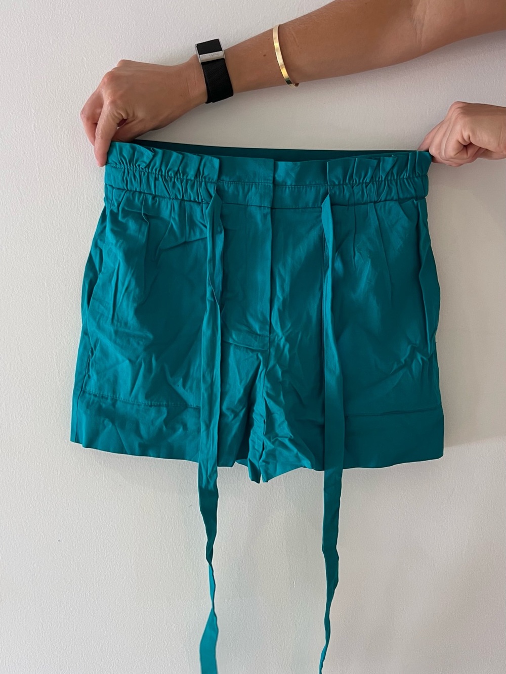 Mango Teal High-Waist Shorts